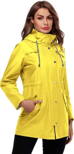 Vista 3 de Doreyi Chaqueta impermeable para mujer, con forro a rayas, ligera, impermeable al aire libre