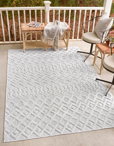 Vista 12 de Unique Loom Alfombra de área de la colección texturizada Trellis para exteriores, color osage, 2 x 3 pies, rectangular, color aguamarina