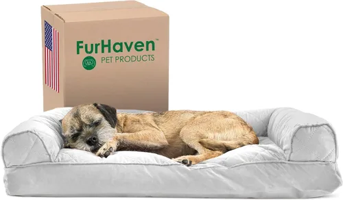 Vista 30 de Furhaven - Cama para perros, cojín de almohada tradicional sofá y colchón de espuma rectangular terapéutico de lujo con funda extraíble para perros