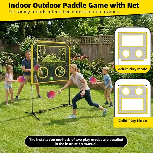 Vista 2 de Juego de Paletas para Interiores con Red, Set de Pickleball Portátil con Red para Diversión Familiar o Individual, Todo en Uno Deportes al Aire