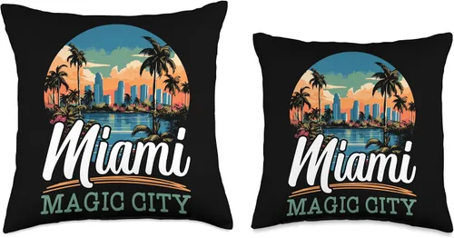 Vista 3 de Miami City Florida USA SteMi Apparel Miami City Florida USA America United States Throw Pillow, 16x16, Multicolor
