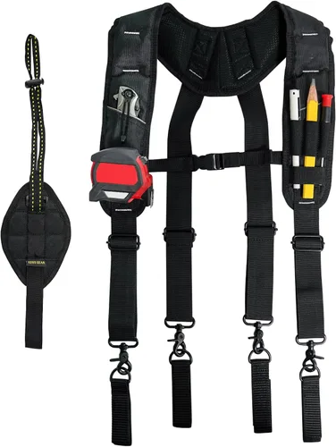 Vista 10 de KUNN Cinturón de herramientas con suspensión y pulsera magnética para carpintero, electricista, cinturón de herramientas, azul
