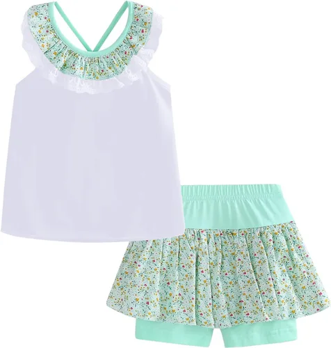 Vista 33 de LittleSpring Conjunto de verano para niñas con camiseta sin mangas y pantalones cortos florales