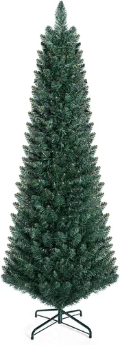 Vista 18 de GOFLAME - Árbol de Navidad artificial de 6 pies con luces LED blancas cálidas preiluminadas, árbol de Navidad con flecos de nieve, 435 puntas