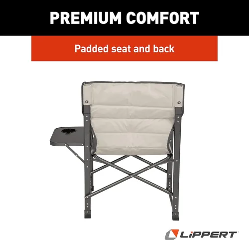 Vista 8 de Lippert Components Scout Plus - Silla de director con mesa auxiliar para campamento, plegable, marco de tubo de acero, poliéster 600D, revestimiento
