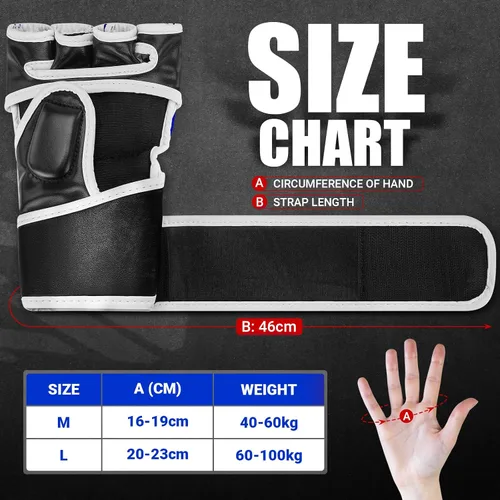Vista 5 de Guantes MMA para hombres y mujeres, guantes de boxeo para saco de boxeo, sparring, entrenamiento, muay thai, artes marciales, guantes de medio