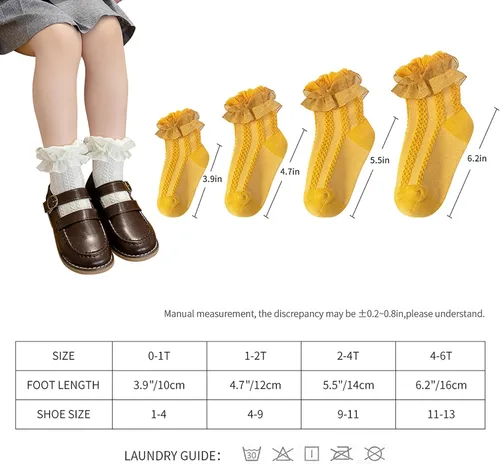 Vista 6 de HOUSEYUAN Calcetines de vestir blancos con volantes para bebé y niña, con encaje de algodón, con volantes