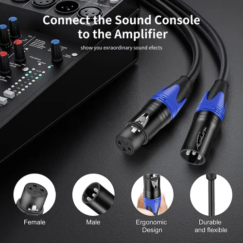 Vista 4 de Cable XLR, cables de micrófono de 1.5 pies, cable XLR corto macho a hembra de 3 pines adecuado para sistemas de altavoces, estación de radio