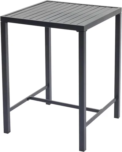 Vista 7 de Mesa de bar para exteriores, mesa cuadrada de 36.5 pulgadas de altura con marco de metal resistente y parte superior de listones resistente a
