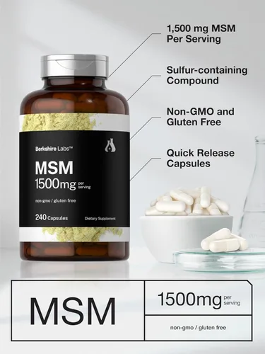 Vista 4 de Horbäach MSM Cápsulas 1500mg 240 unidades Suplemento sin OMG, sin gluten Berkshire Labs