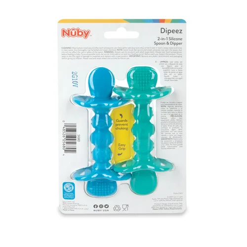 Vista 5 de Nuby Dipeez - Cucharas y cucharas de silicona 2 en 1 para autoalimentación, paquete de 2, utensilios para niños pequeños con asas de fácil agarre