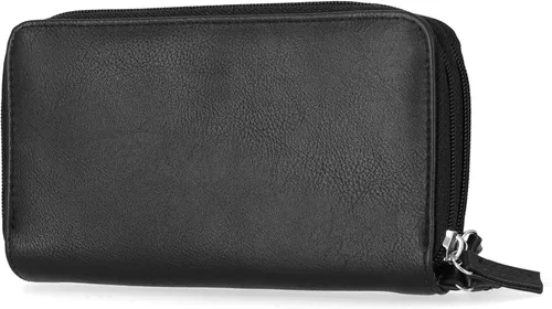 Vista 4 de Nautica On The Double Zip Around - Cartera de embrague de piel vegana para mujer con correa de muñeca, Negro -, Compacto