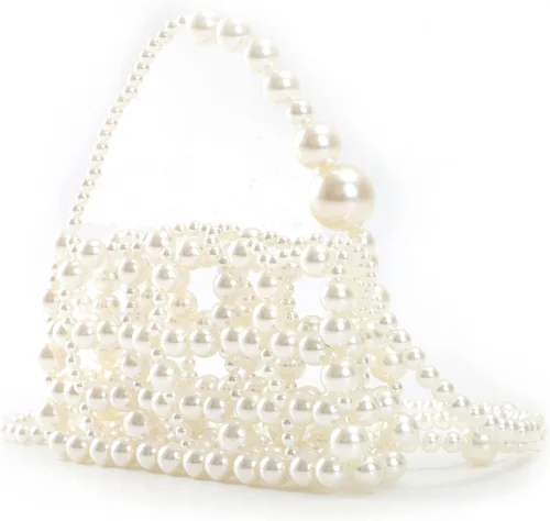 Vista 4 de YUSHINY - Bolso cruzado de acrílico con cuentas de perlas para mujer, hecho a mano, hueco para teléfono celular, Blanco