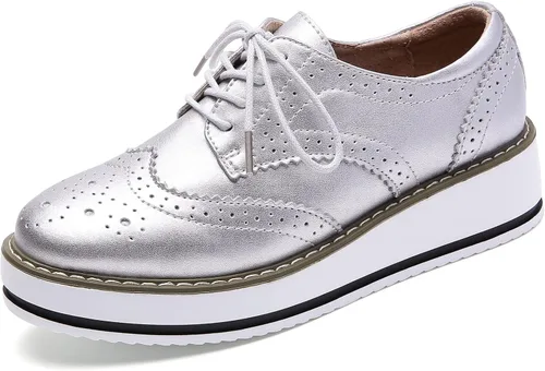 Vista 16 de DADAWEN - Zapatos con cintas tipo Oxford, con plataforma, para mujer, punta cuadrada Albaricoque