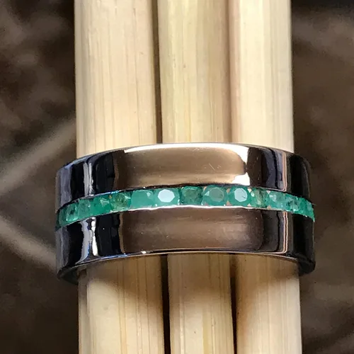 Vista 8 de Anillo de plata de ley 925 con esmeralda natural para hombre, talla 6, 7, 8, 9, 10, 11, 12, 13
