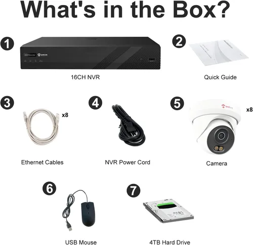 Vista 9 de Anpviz Sistema de cámara de seguridad PoE de 16 canales, 8 cámaras de torreta IP con cable de 5 MP para exteriores, visión nocturna, micrófono