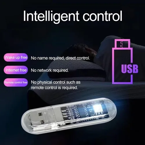 Vista 6 de Mini luz nocturna LED, lámpara de noche LED ultra brillante, control de voz regulable sin parpadeo, iluminación transparente USB necesaria