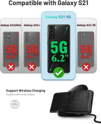 Vista 2 de OCASE - funda cartera compatible con Galaxy S21 5G, 6.2 pulgadas