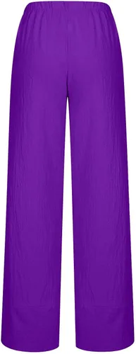 Vista 5 de Pantalones capri de lino para mujer, pantalones casuales de verano, pantalones elegantes recortados, cintura elástica, pantalones cónicos
