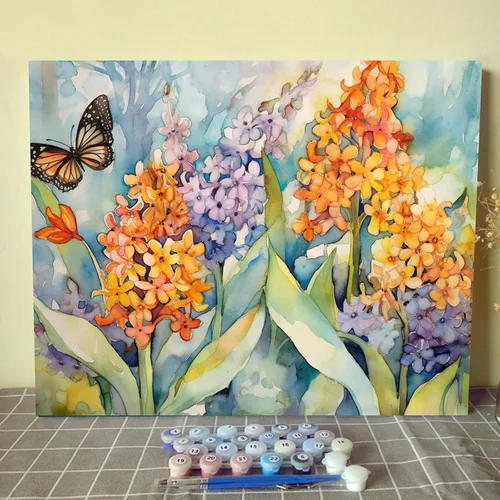 Vista 27 de Tucocoo Kits de pintura de paisaje de girasoles por números con pinceles y pigmento acrílico sobre lienzo para adultos, patrón de mariposas y flores