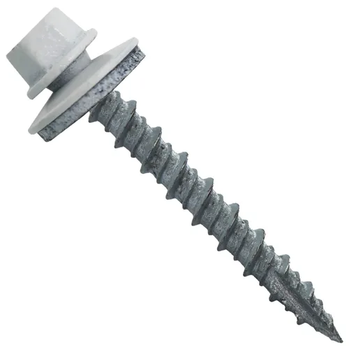 Vista 16 de 10 tornillos para techos de metal gris ABC de 1-1/2 pulgadas, cabezal de arandela hexagonal, arranque automático/roscado, arandela EPDM. 1 bolsa