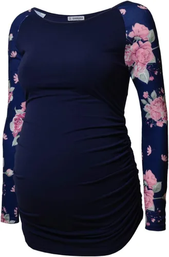 Vista 35 de GINKANA Camiseta de béisbol para mujer, cuello redondo, manga raglán floral, camiseta superior de maternidad, blusa para embarazo Esqueleto A-glow