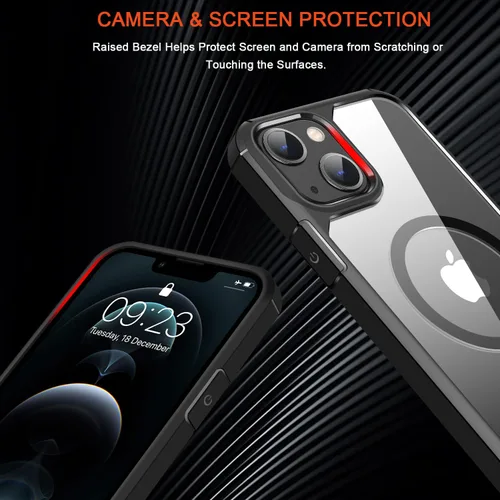 Vista 5 de TENDLIN Funda magnética compatible con iPhone 13 mini [compatible con MagSafe] funda protectora suave transparente con parte trasera dura (negro)