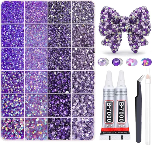 Vista 34 de 27000PCs Resin Rhinestones Kit, 2-6mm Crystal Diamond Gems with Picker Pencil, Tweezer & 2 Glue Bottles, Flatback Rhinestone Set for Diamond