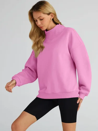 Vista 2 de Trendy Queen Sudaderas de gran tamaño para mujer, cuello alto, manga larga, sudaderas con capucha para otoño, ropa 2023