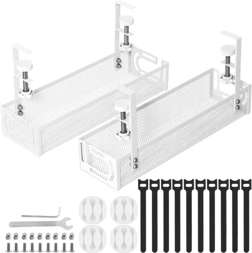 Vista 11 de Bandeja de gestión de cables para debajo del escritorio, gestión de cables debajo del escritorio sin taladro, bandeja de gestión de cables