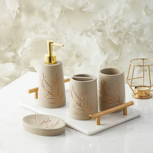 Vista 15 de Marina Decoration Juego de accesorios de baño de 4 piezas de decoración moderna de lujo, incluye dispensador de loción de jabón líquido para baño