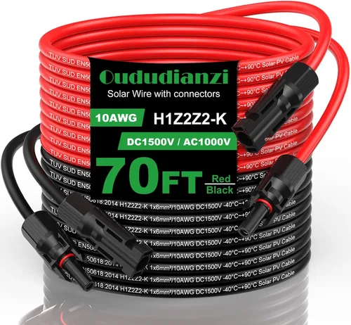 Vista 12 de Oududianzi Cable de extensión solar de 10 pies, cable solar de 10 AWG, cable fotovoltaico de cobre estañado de calibre 10, cables y conectores