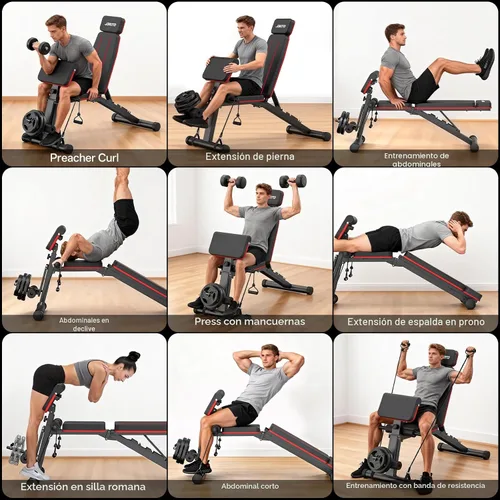 Vista 9 de JOROTO Adjustable Weight Bench, Leg & Back Extension, Preacher Curl Bench