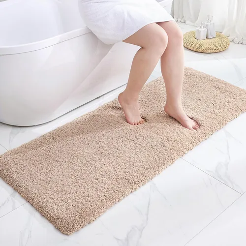 Vista 35 de Disolla - Alfombra antideslizante pequeña y esponjosa para el suelo del baño, lavable, afelpada, para ducha, absorbente, color beige, 17 x 24