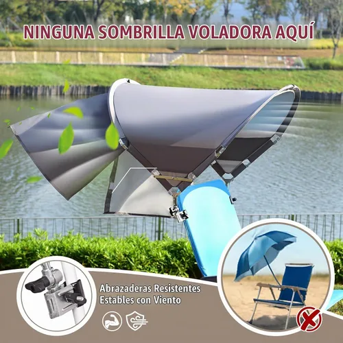 Vista 3 de Toldo universal XL resistente al viento para silla, extra grande plegable UPF 50+ con abrazadera ajustable, se adapta a la mayoría de la playa