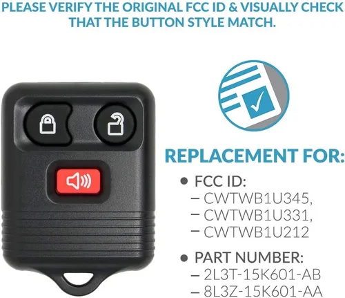 Vista 4 de Keyless2Go Repuesto para llavero de auto a control remoto para vehículos que utilizan 3 botones CWTWB1U331, autoprogramable
