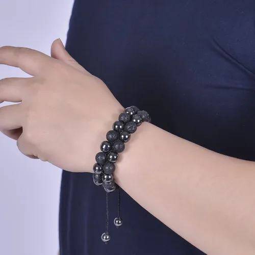 Vista 4 de Brazalete GelConnie de piedras de lava, 7 chakras, 0.32 pulgadas, piedra natural, para curación, alivio del estrés, yoga, ansiedad, aromaterapia