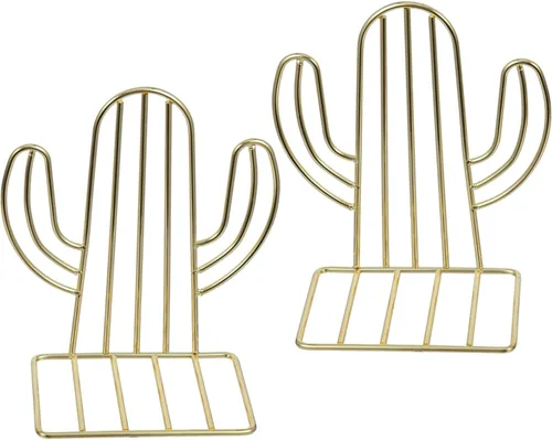 Vista 6 de MyGift Moderno sujetalibros de alambre de metal de tono latón, diseño de cactus, estilo del suroeste del desierto en forma de Sagauro, soportes