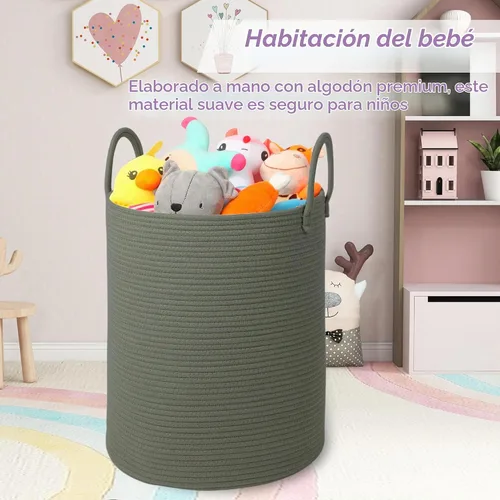 Vista 4 de Cesta de Lavandería Grande, Cesta de Ropa Sucia, Cesta de Almacenamiento de Cuerda de Algodón de 15''x18'' con Asas, cesta para bebé, Almacenamiento