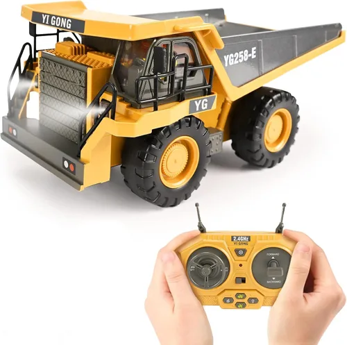 Vista 9 de KidsFaves Bulldozer RC con cuchilla de aleación, juguete de construcción de Amarillo