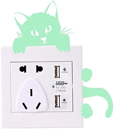 Vista 3 de 2 calcomanías luminosas para interruptor de luz que brillan en la oscuridad, adorbale gato, mascotas, animales, pegatinas de pared, interruptor