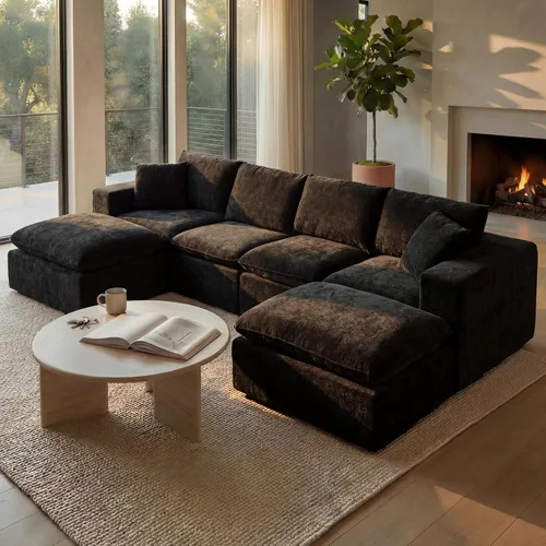 Vista 8 de Sofá nube modular en forma de L de 110 pulgadas con otomana móvil, cómodo sofá de 4 asientos de chenilla sin hueso con asiento profundo para sala