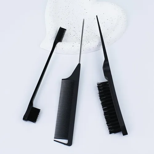 Vista 2 de Juego de 3 piezas de peine para peinar el cabello, cepillo de pelo de cola de rata, cepillo de borde para cepillar, peinar, cortar el cabello