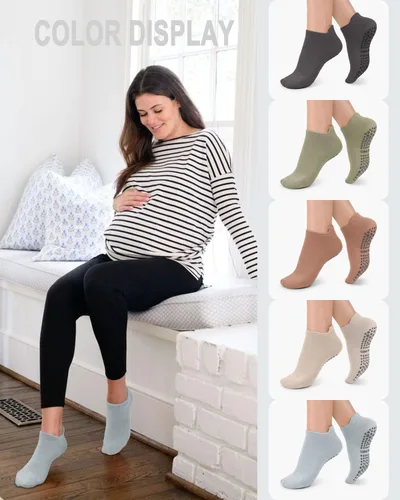 Vista 3 de 5 pares de calcetines de agarre para Pilates y yoga con agarre para mujer, calcetines deportivos antideslizantes para ballet, danza, entrenamiento