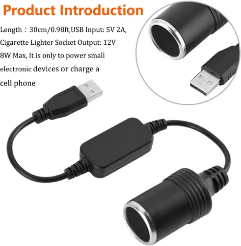 Vista 4 de USB A macho a 12 V para encendedor de cigarrillos de automóvil, cable convertidor de corriente hembra, apto para grabadora de conducción, perro
