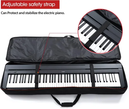 Vista 4 de Funda para teclado de 88 teclas, funda para piano con 2 bolsillos, funda para conciertos de teclado, 600D duradero, tela Oxford acolchada