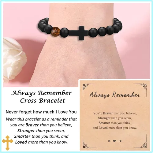 Vista 6 de To Mens Boys Beaded Cross Bracelet Gifts for Dad, Bonus Dad, Uncle, Son, Nephew, Grandson - Fathers Day Birthday Christmas Gifts First Communion