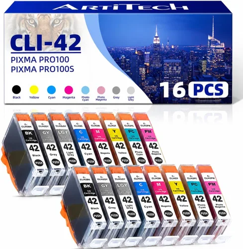 Vista 10 de CLI-42 Pixma Pro-100 - Cartucho de tinta de repuesto para Canon CLI42 GY CLI-42 LGY compatible con impresoras Pixma Pro-100 Pro-100s, paquete de 4
