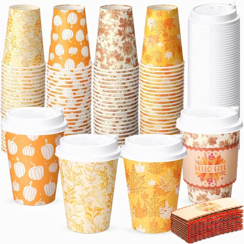 Vista 9 de Yungyan Paquete de 100 Tazas de Café Desechables de Navidad de 12 oz con Tapas y Mangas Tazas de Café de Papel Aisladas con Tapas Abovedadas