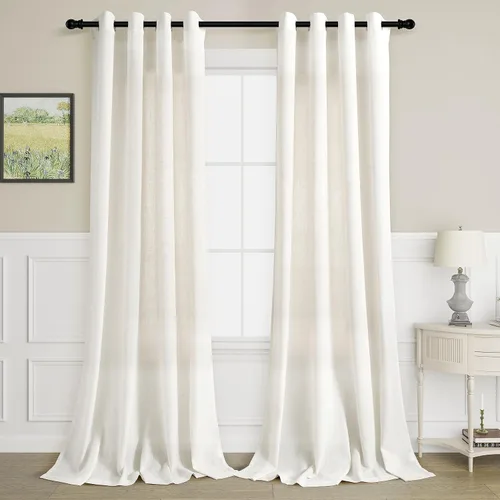 Vista 13 de Cortinas de lino negro para dormitorio y sala de estar de 84 pulgadas de largo, juego de 2 paneles, para habitación de niños, filtro de luz